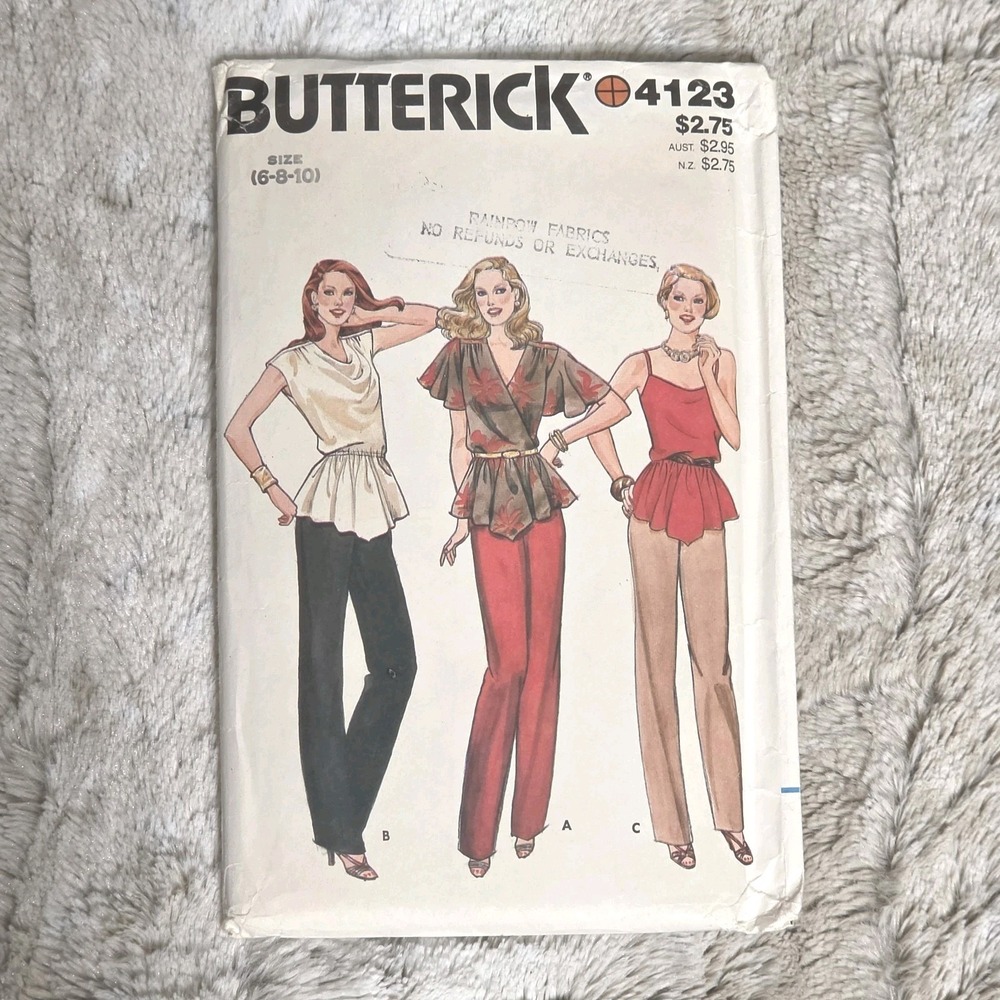 Vtg 70s Retro Butterick 4123 Misses' Tunic Top  & Pants Sewing Pattern Sz 6-8-10